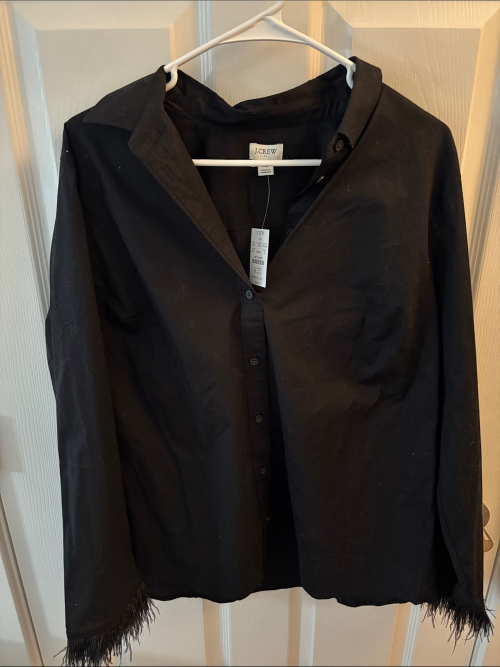 J. Crew Black Womens Button-Down Shirt with Fringe Trim
